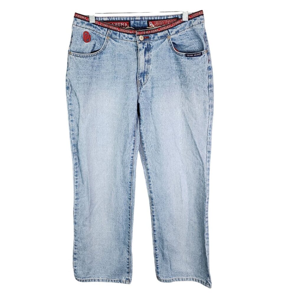 Womens Oklahoma Sooners Blue Denim Team Jeans Capri Mid Rise Size 9/10